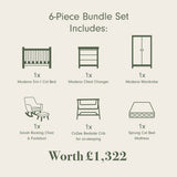 Tutti Bambini Modena Nursery Bundle With CoZee Bedside Crib (6 Piece) - White/Oak
