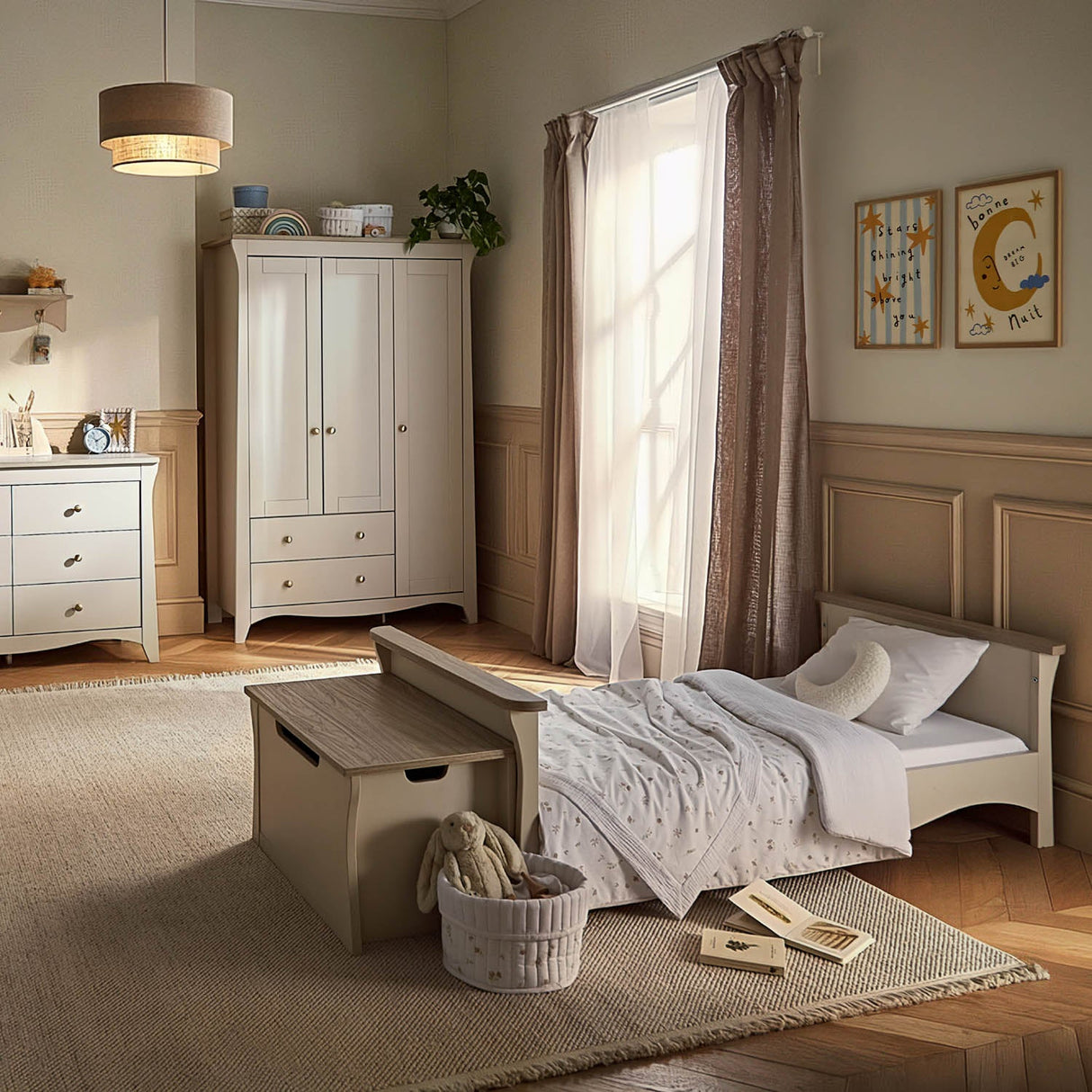 CuddleCo Clara Luxe 2 Piece Nursery Furniture Set (Cot Bed & Dresser) - Cashmere & Ash