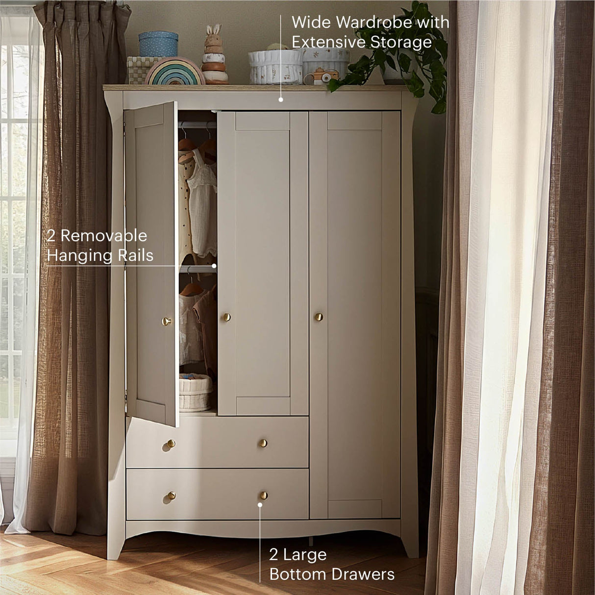 CuddleCo Clara 3 Door Triple Wardrobe - Cashmere & Ash