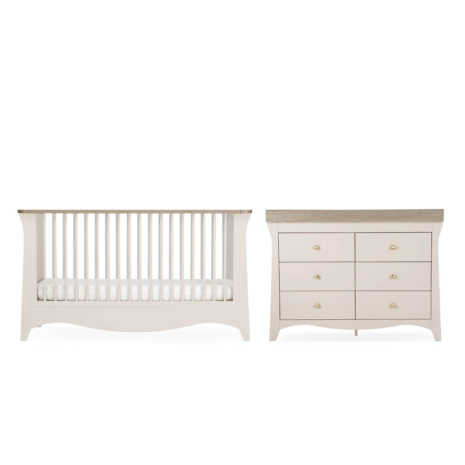 CuddleCo Clara Luxe 2 Piece Nursery Furniture Set (Cot Bed & Dresser) - Cashmere & Ash