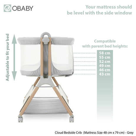 Obaby Cloud Bedside Crib - Grey