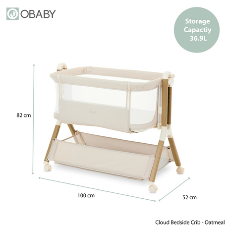 Obaby Cloud Bedside Crib - Oatmeal