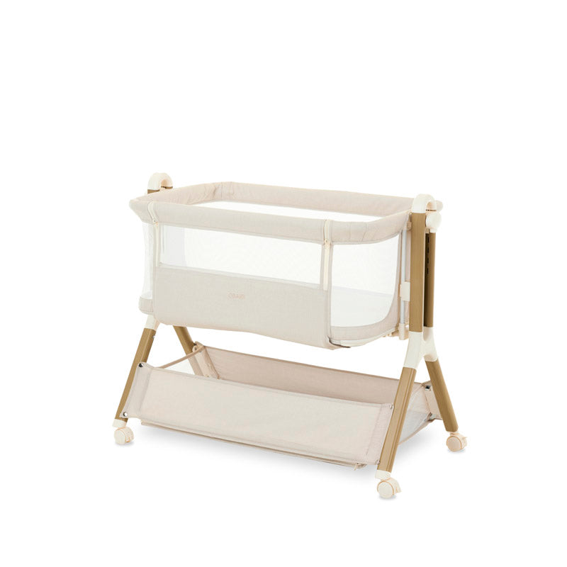 Obaby Cloud Bedside Crib + 2 White Crib Fitted Sheets Bundle - Oatmeal