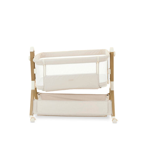 Obaby Cloud Bedside Crib + 2 White Crib Fitted Sheets Bundle - Oatmeal