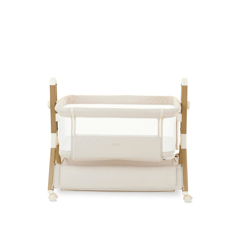 Obaby Cloud Bedside Crib + 2 White Crib Fitted Sheets Bundle - Oatmeal