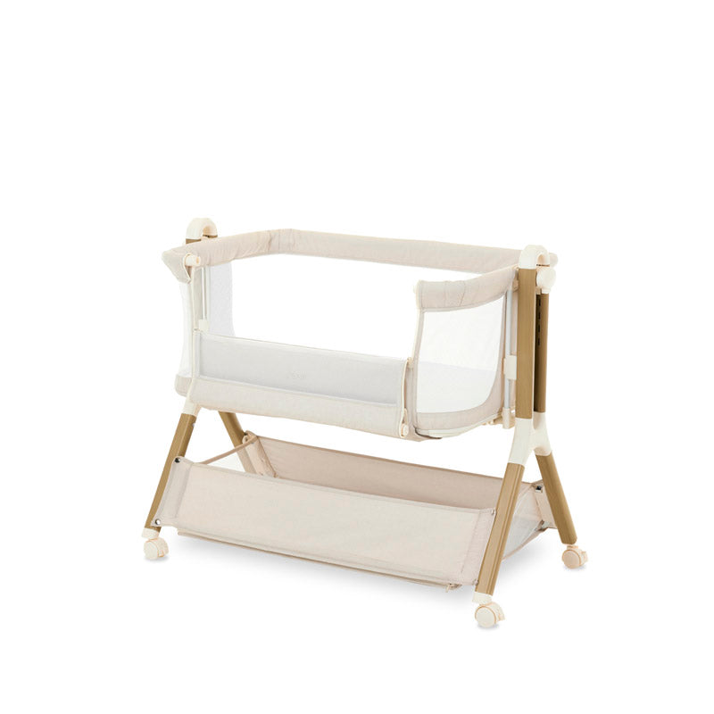 Obaby Cloud Bedside Crib + 2 White Crib Fitted Sheets Bundle - Oatmeal