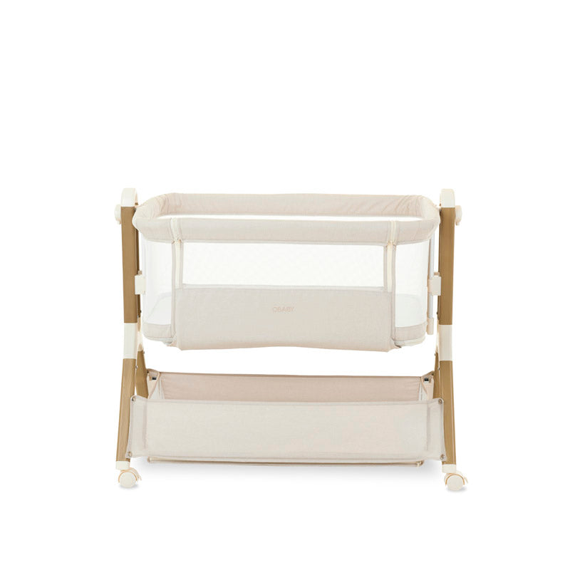 Obaby Cloud Bedside Crib + 2 White Crib Fitted Sheets Bundle - Oatmeal