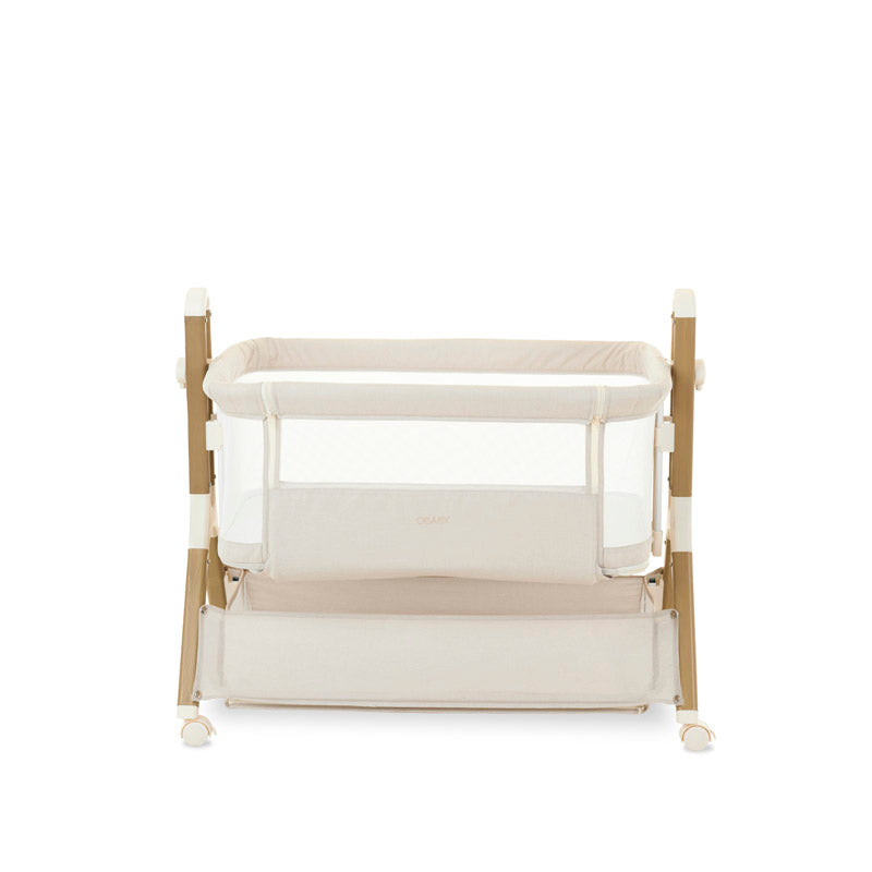 Obaby Cloud Bedside Crib + 2 White Crib Fitted Sheets Bundle - Oatmeal