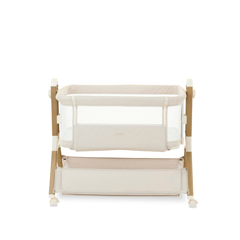 Obaby Cloud Bedside Crib + 2 White Crib Fitted Sheets Bundle - Oatmeal