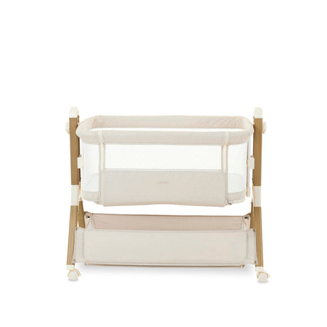 Obaby Cloud Bedside Crib + 2 White Crib Fitted Sheets Bundle - Oatmeal