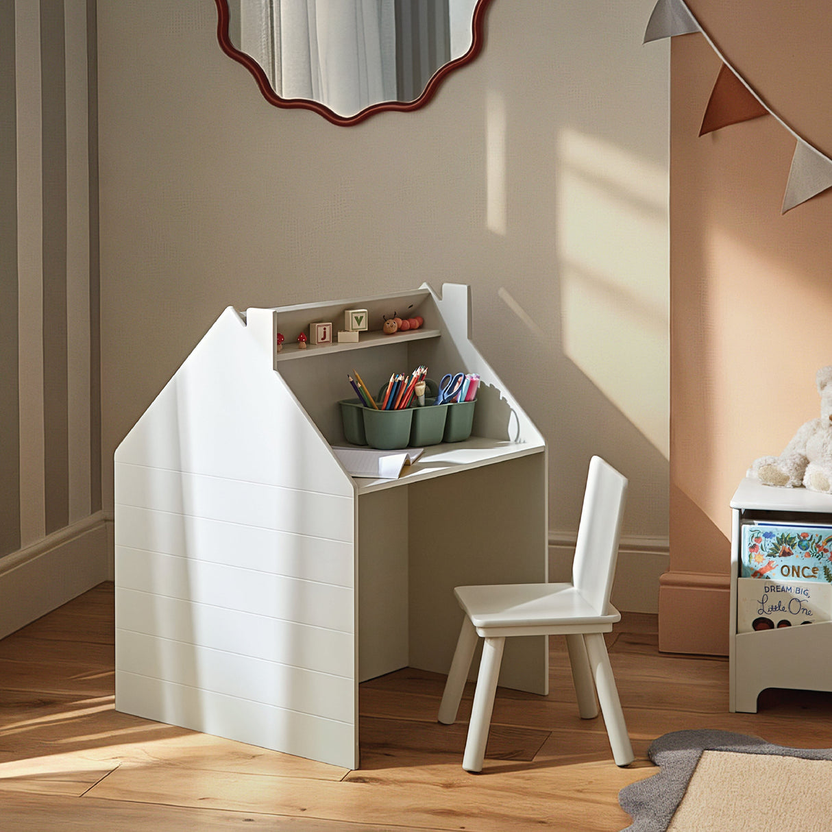 CuddleCo Play House Storage Desk with Easel and Chair - Pebble