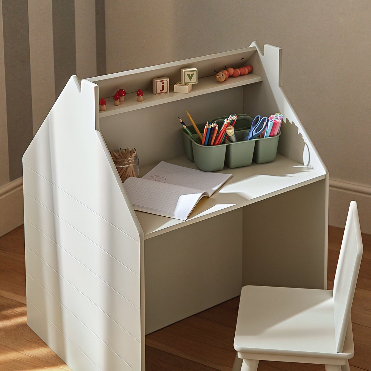 CuddleCo Play House Storage Desk with Easel and Chair - Pebble