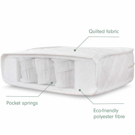 Tutti Bambini Essentials Alba Mini Cot Bed, Mattress & Bedding Bundle - White