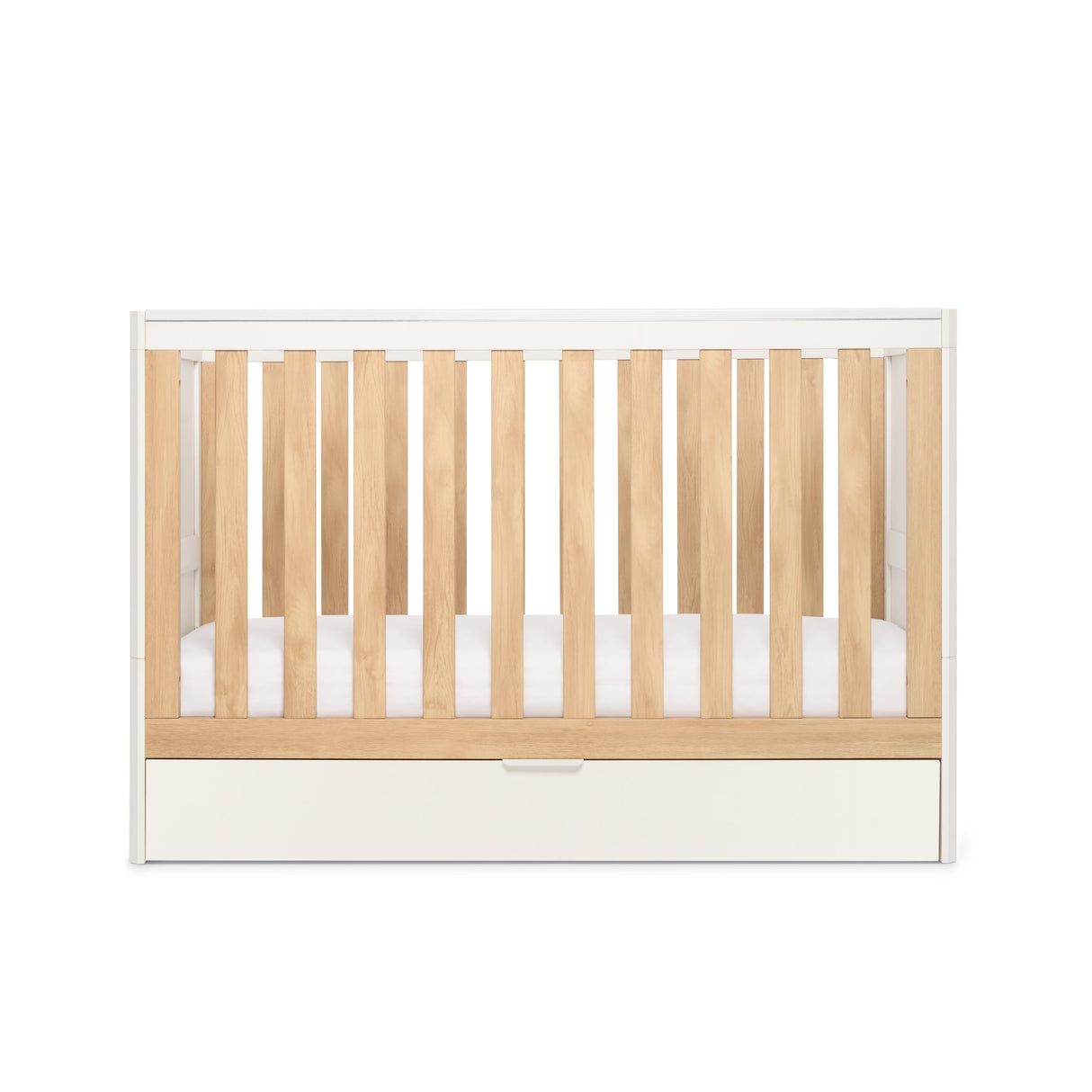 Tutti Bambini Riley Mini Cot Bed with Drawer - White & Maple Oak