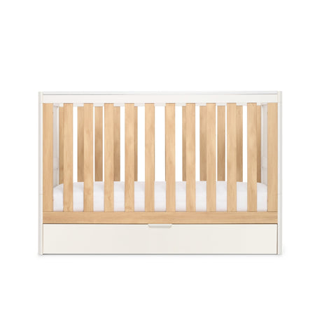 Tutti Bambini Riley Mini Cot Bed with Drawer - White & Maple Oak