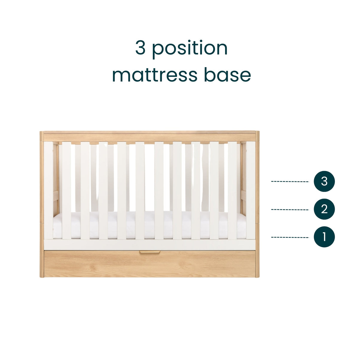 Tutti Bambini Riley Mini Cot Bed with Drawer - Maple Oak & White