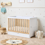 Tutti Bambini Riley Mini Cot Bed with Drawer - White & Maple Oak