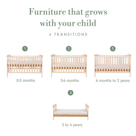 Tutti Bambini Rio Cot Bed with Cot Top Changer & Mattress - Cashmere/Honey Oak