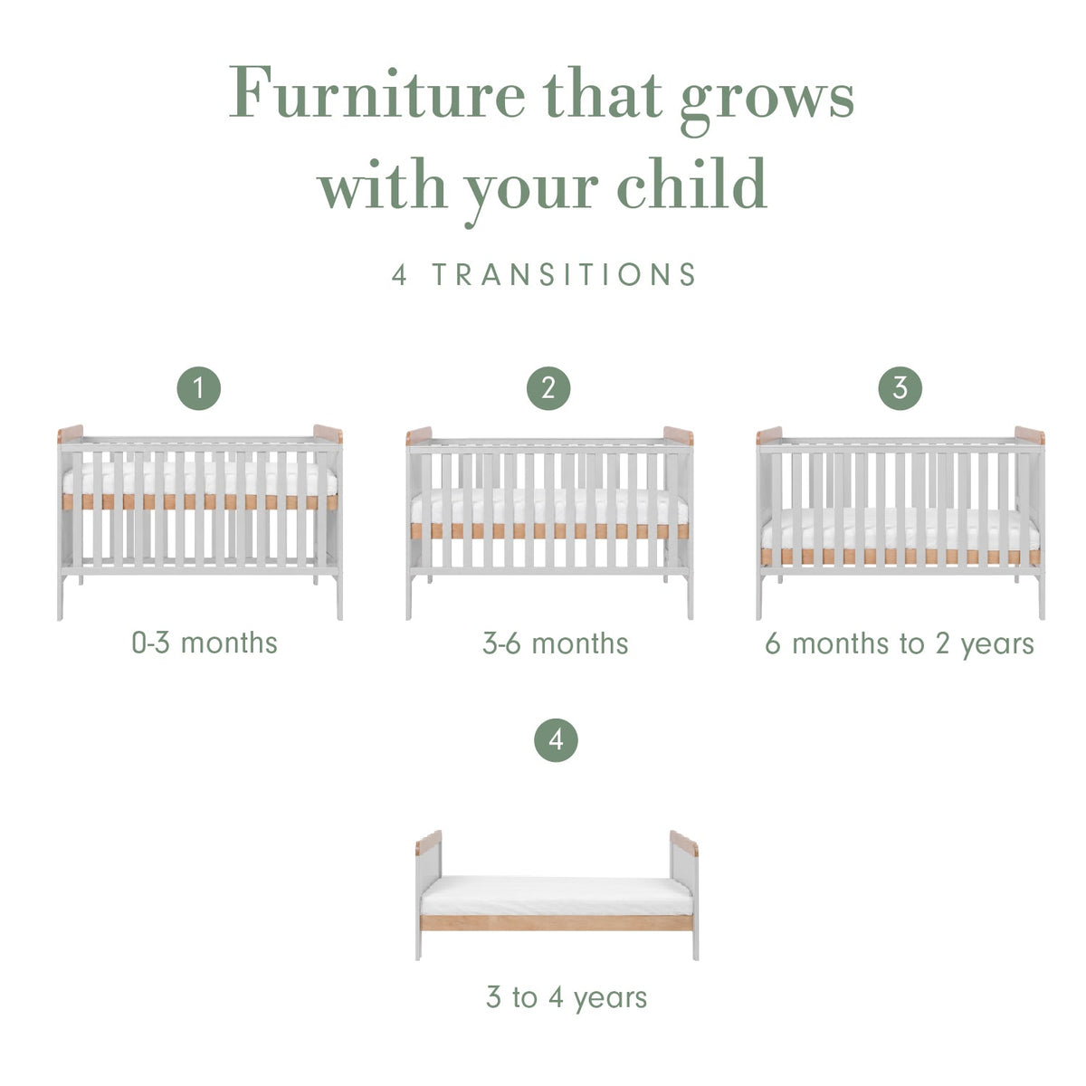 Tutti Bambini Rio Cot Bed with Cot Top Changer & Mattress - Dove Grey & Honey Oak