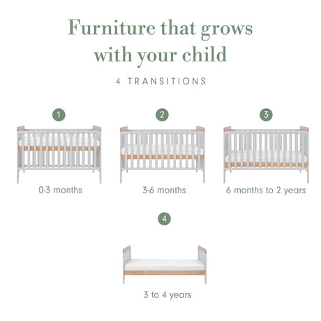 Tutti Bambini Rio Cot Bed with Cot Top Changer & Mattress - Dove Grey & Honey Oak
