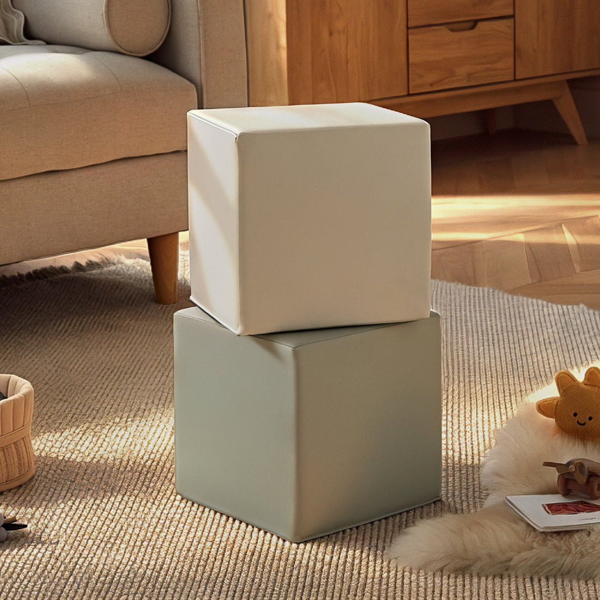 CuddleCo Soft Play Cubes 2 Piece - Sea Salt & Pebble