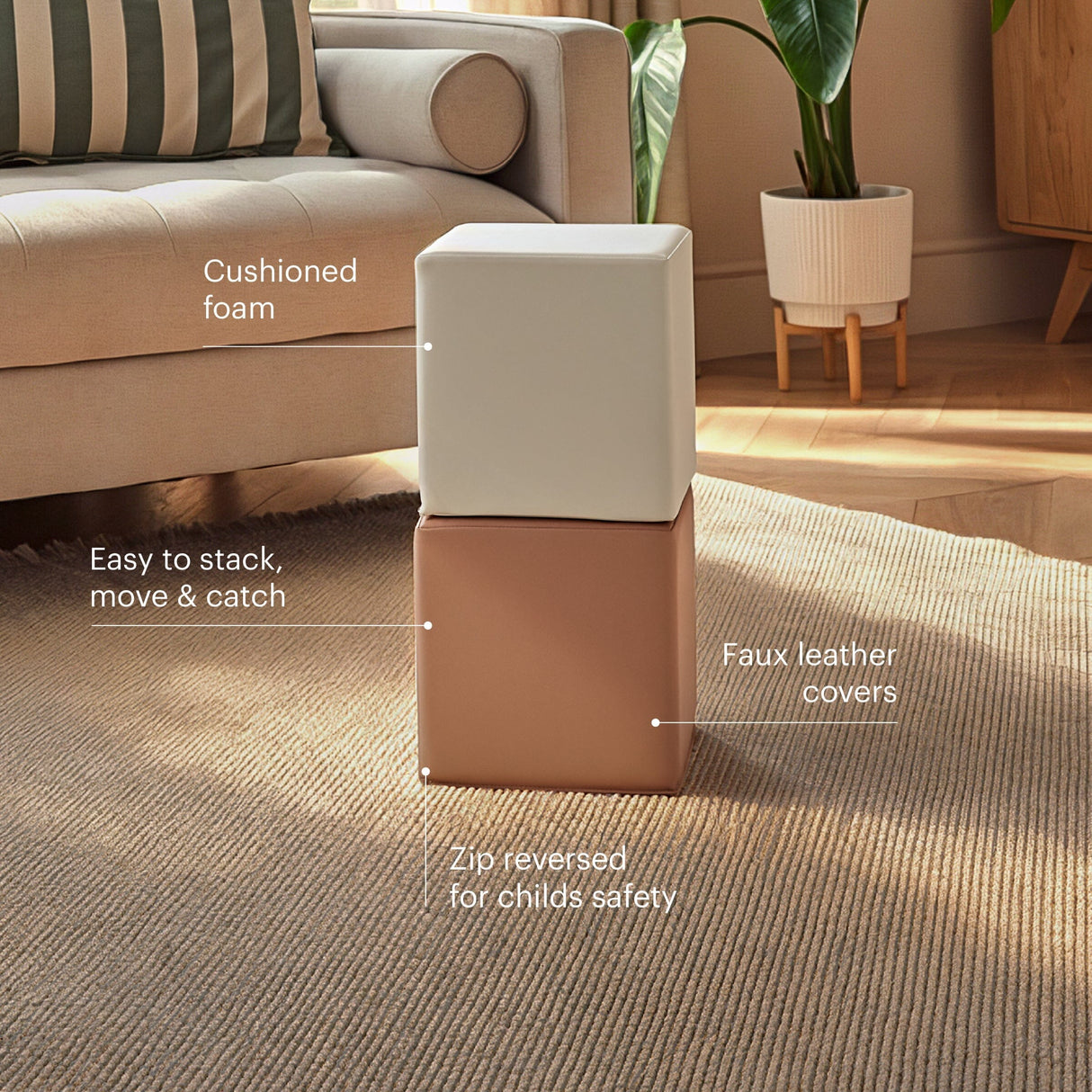 CuddleCo Soft Play Cubes 2 Piece - Tuscany & Pebble