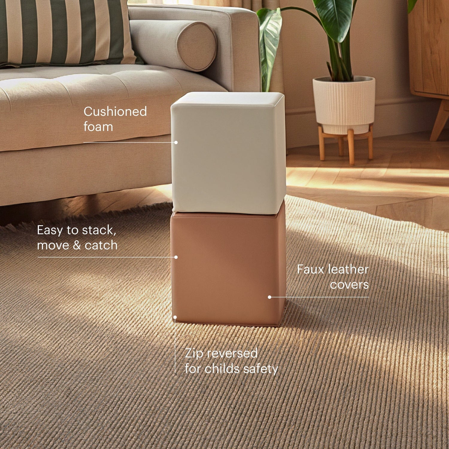 CuddleCo Soft Play Cubes 2 Piece - Tuscany & Pebble