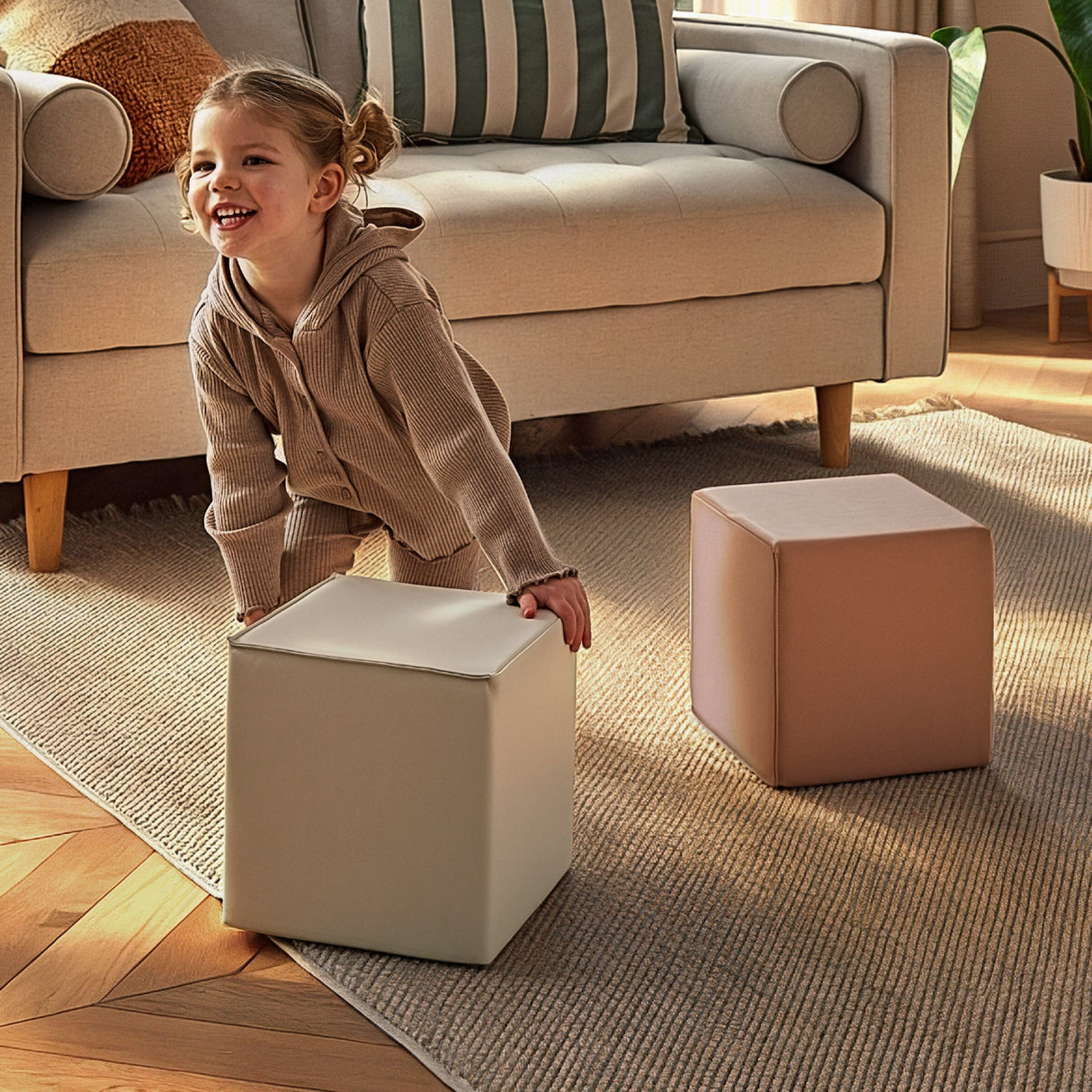 CuddleCo Soft Play Cubes 2 Piece - Tuscany & Pebble
