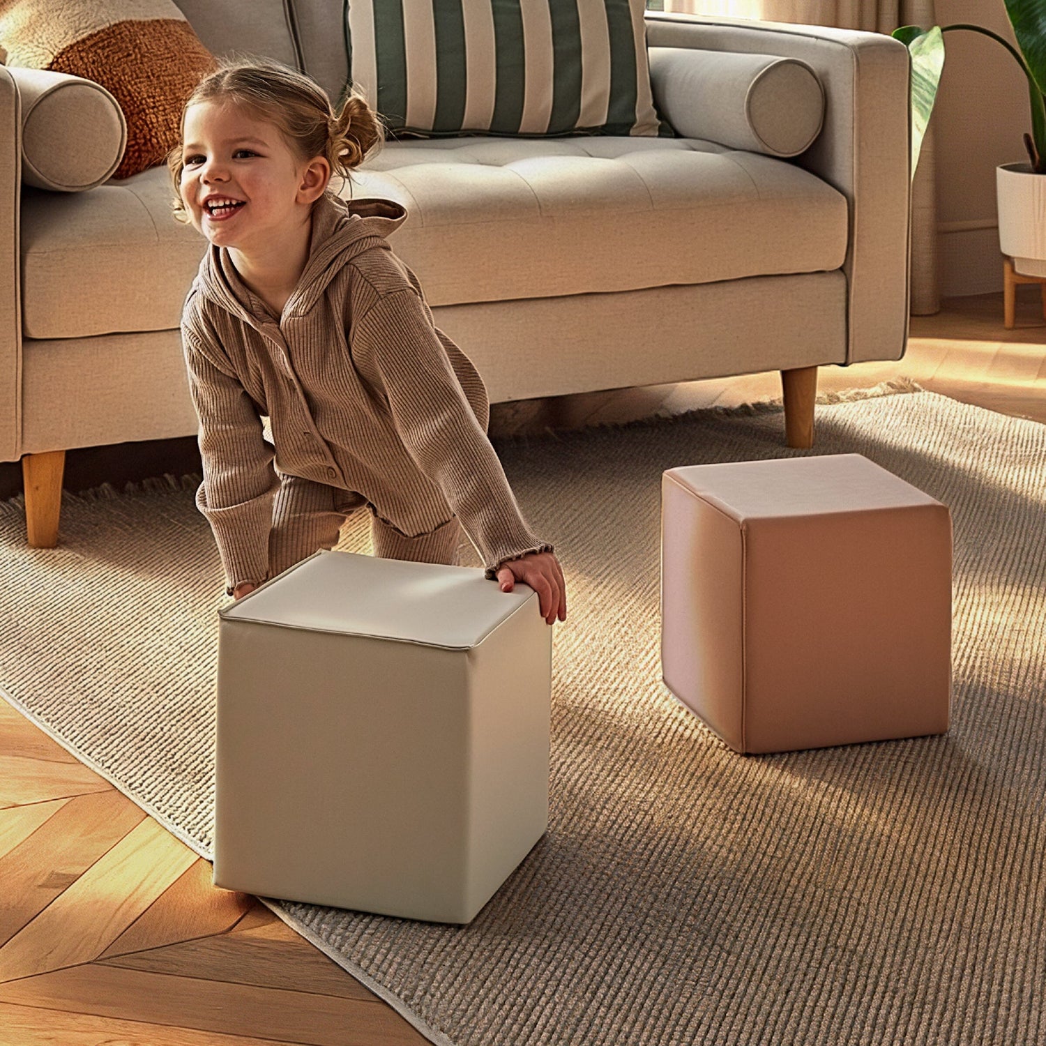 CuddleCo Soft Play Cubes 2 Piece - Tuscany & Pebble
