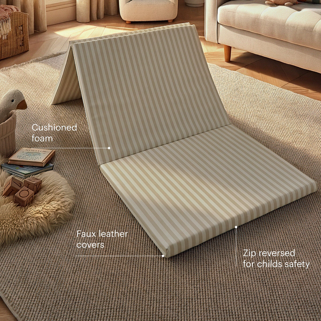 CuddleCo Soft Play 3-Fold Tumble Mat - Cookie Stripe