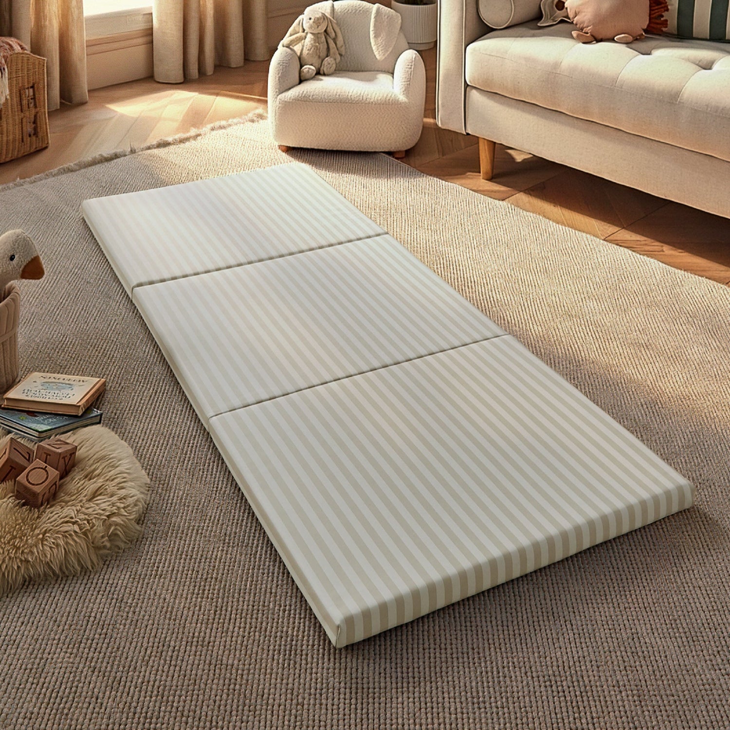 CuddleCo Soft Play 3-Fold Tumble Mat - Cookie Stripe