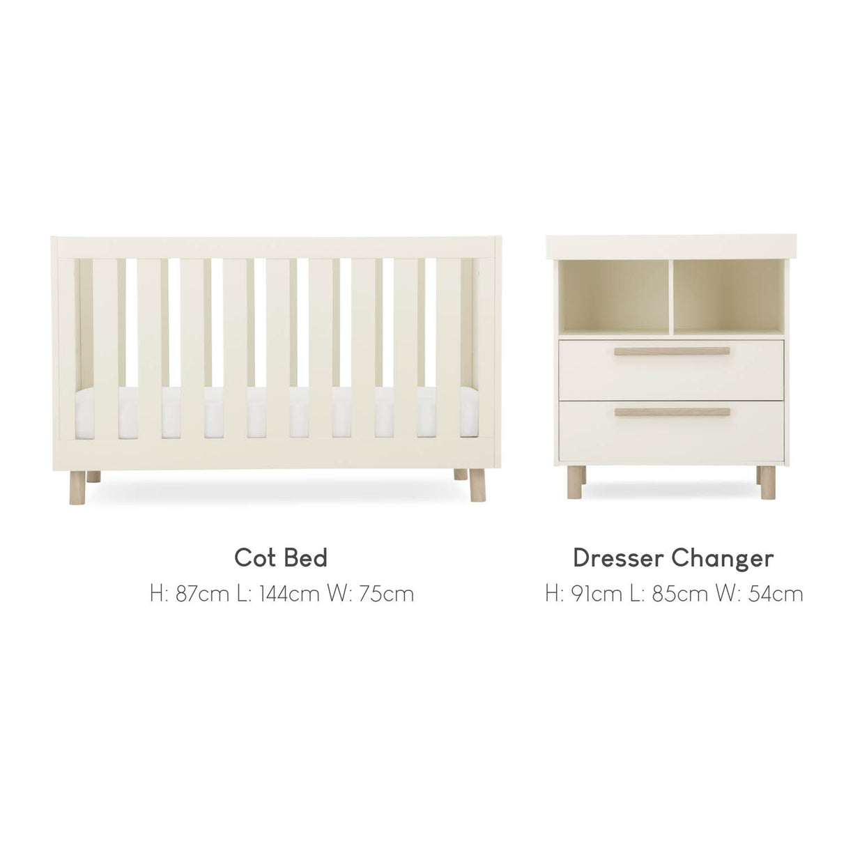 CuddleCo Harper 2 Piece Nursery Furniture Set - Cream & Ash