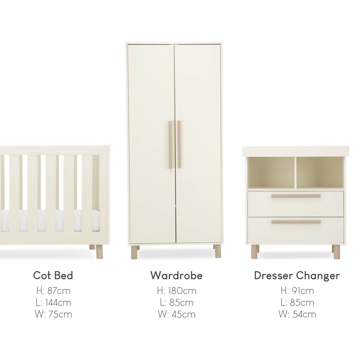 CuddleCo Harper 3 Piece Nursery Furniture Set - Cream & Ash