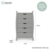 Obaby Stamford Sleigh Tall Chest of Drawers - Warm Grey