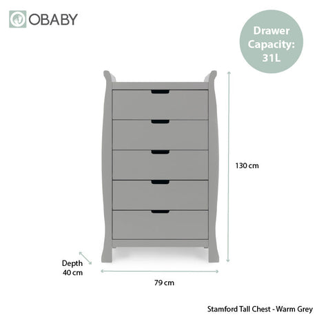 Obaby Stamford Sleigh Tall Chest of Drawers - Warm Grey