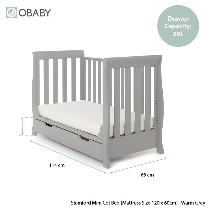 Obaby Stamford Mini Sleigh 3 Piece Room Set - Warm Grey