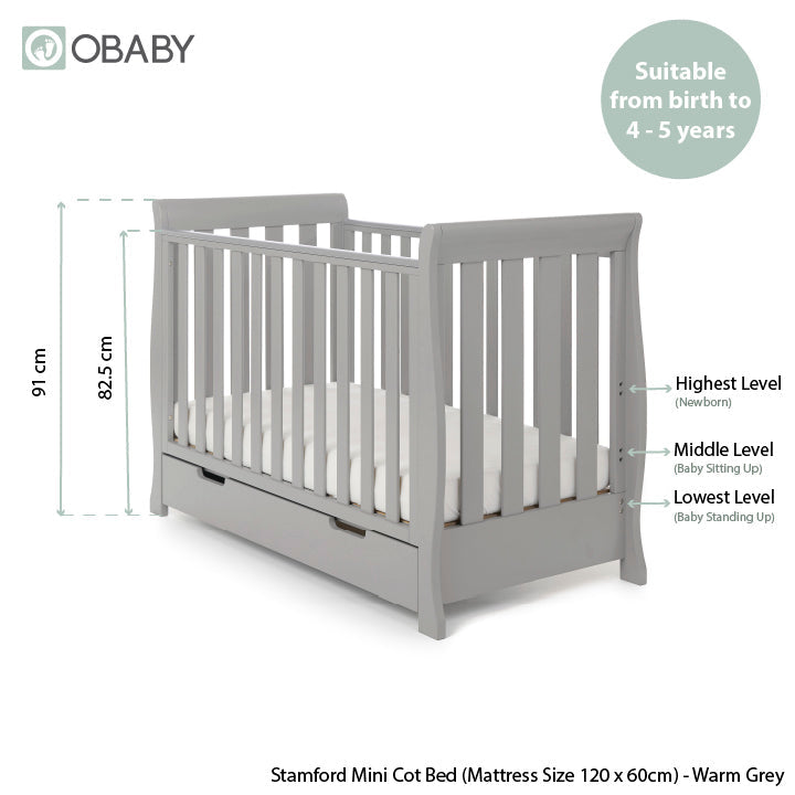 Obaby Stamford Mini Sleigh 3 Piece Room Set - Warm Grey