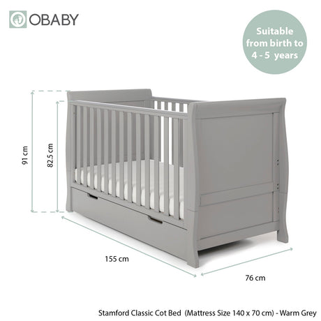 Obaby Stamford Classic Sleigh 3 Piece Room Set - Warm Grey