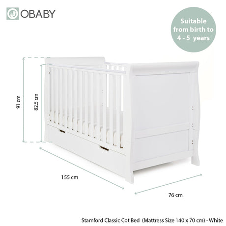 Obaby Stamford Classic Sleigh 2 Piece Room Set - White