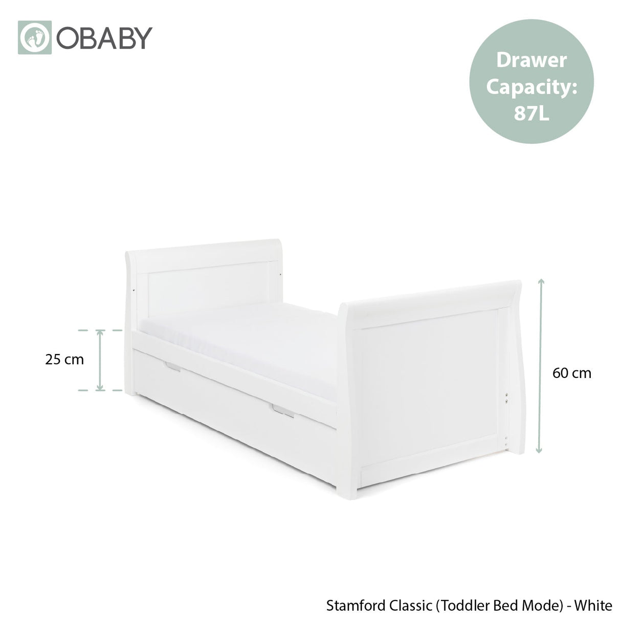 Obaby Stamford Classic Sleigh Cot Bed - White