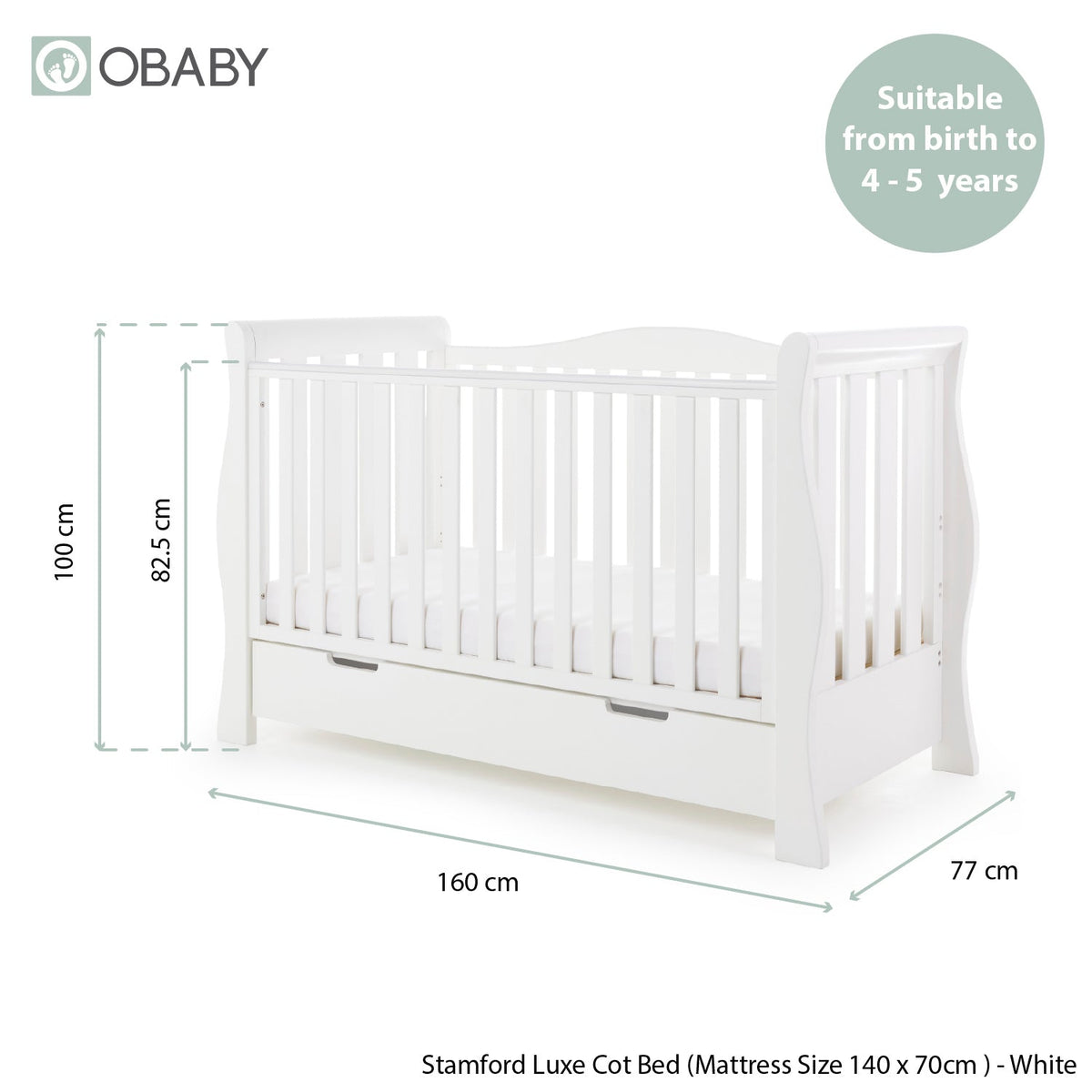 Obaby Stamford Luxe Sleigh 2 Piece Room Set - White