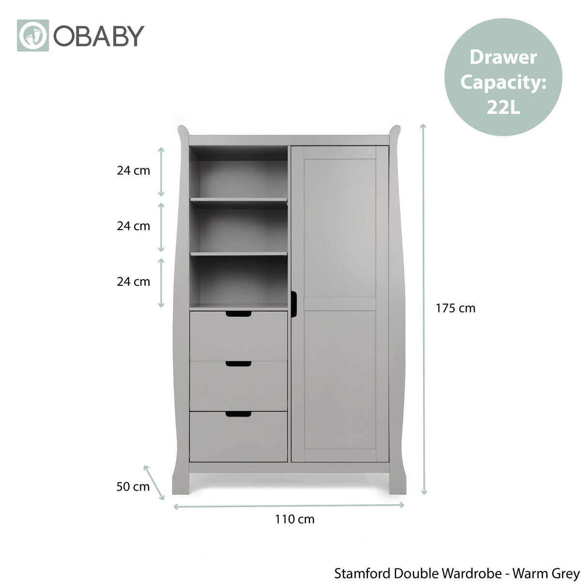 Obaby Stamford Mini Sleigh 3 Piece Room Set - Warm Grey