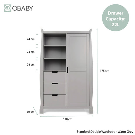 Obaby Stamford Sleigh Double Wardrobe - Warm Grey