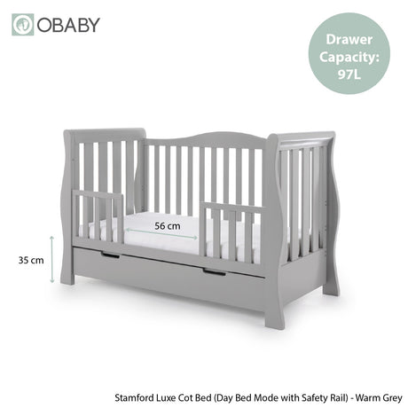 Obaby Stamford Luxe Sleigh Cot Bed - Warm Grey