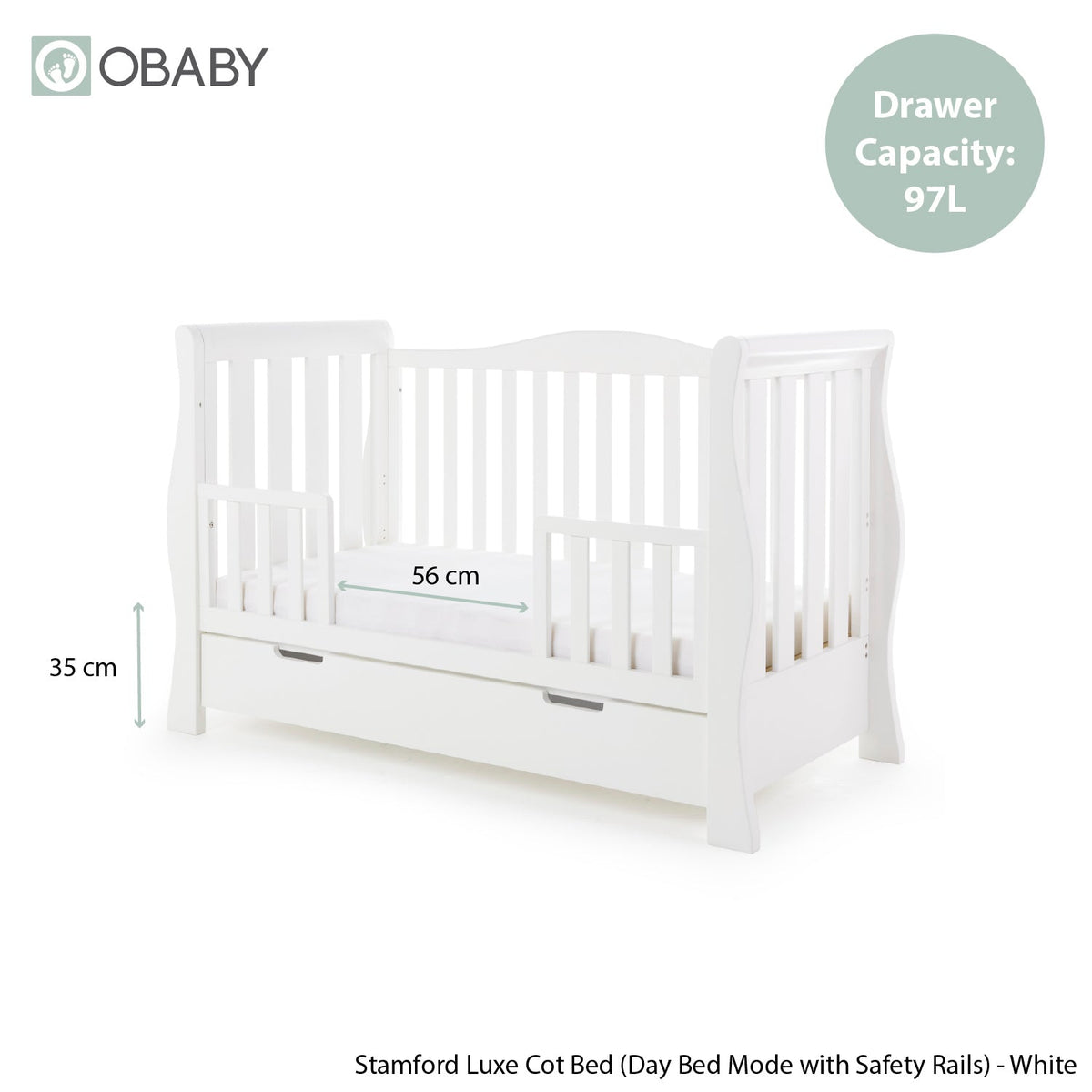 Obaby Stamford Luxe Sleigh Cot Bed - White