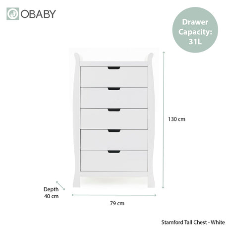 Obaby Stamford Sleigh Tall Chest of Drawers - White