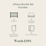 Tutti Bambini Supreme Alba Mini Cot Bed, Mattress & Bedding Bundle - Cocoon