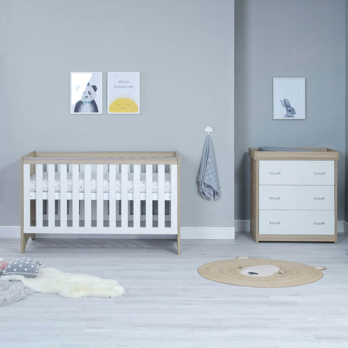 Babymore Veni 2 Piece Room Set - Oak White