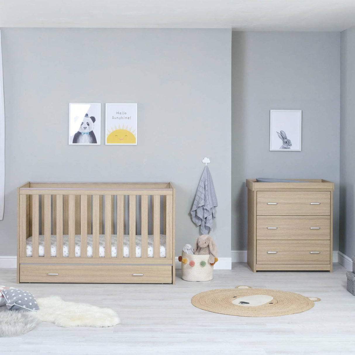 Babymore Veni 2 Piece Room Set with Drawer - Oak