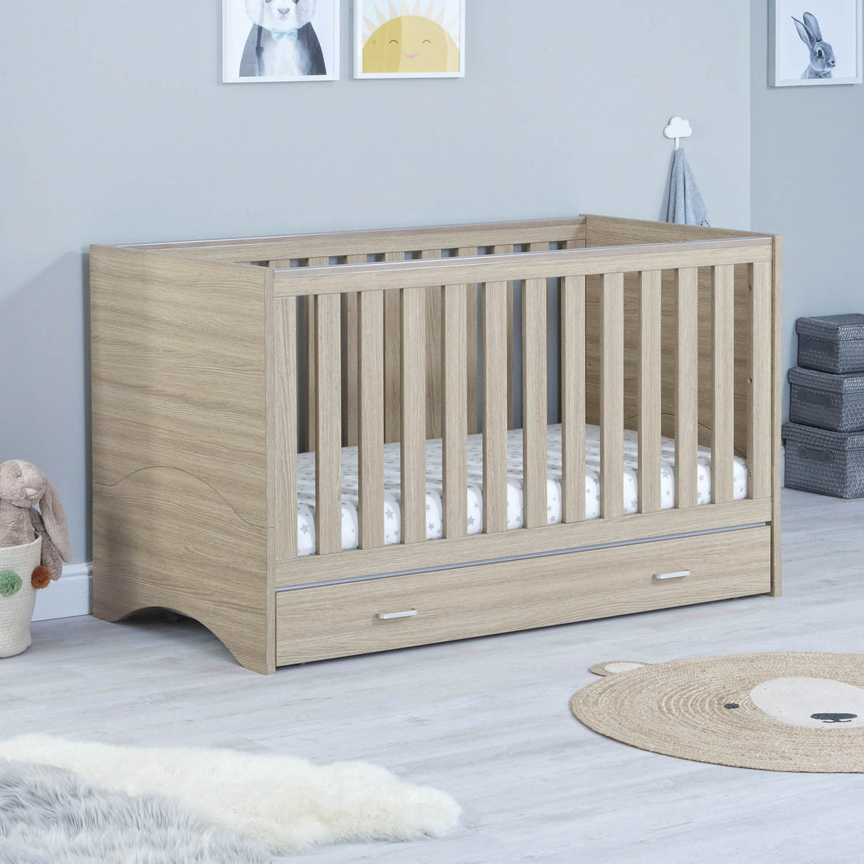 Babymore Veni 2 Piece Room Set with Drawer - Oak